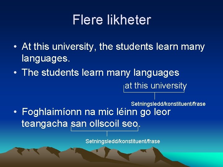 Flere likheter • At this university, the students learn many languages. • The students