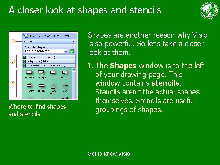 A closer look at shapes and stencils Shapes are another reason why Visio is