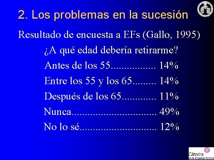 2. Los problemas en la sucesión Resultado de encuesta a EFs (Gallo, 1995) ¿A 2. Los problemas en la sucesión Resultado de encuesta a EFs (Gallo, 1995) ¿A