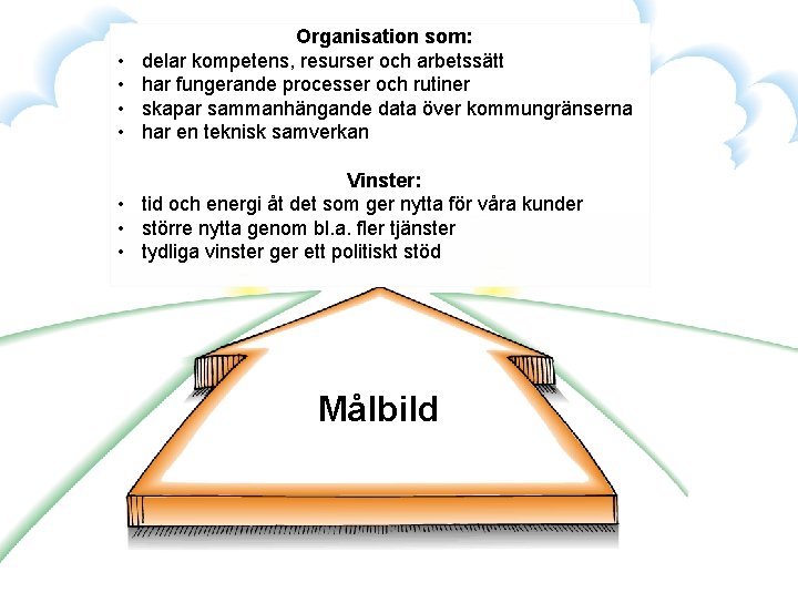  • • Organisation som: delar kompetens, resurser och arbetssätt har fungerande processer och