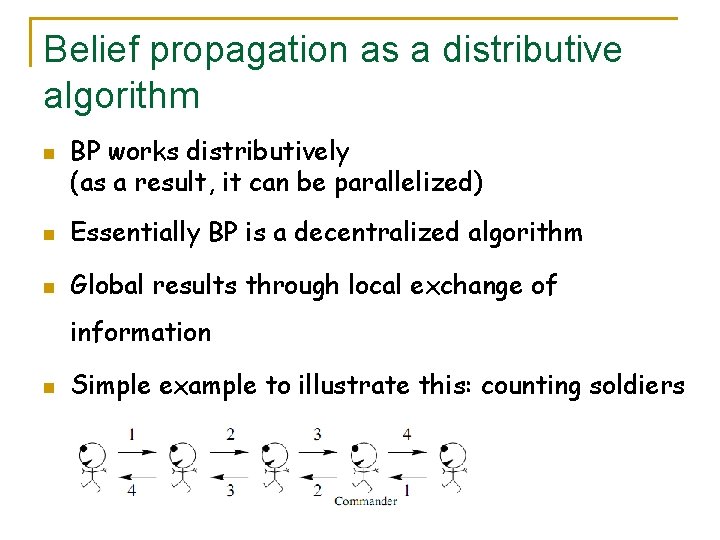 Belief propagation as a distributive algorithm n BP works distributively (as a result, it