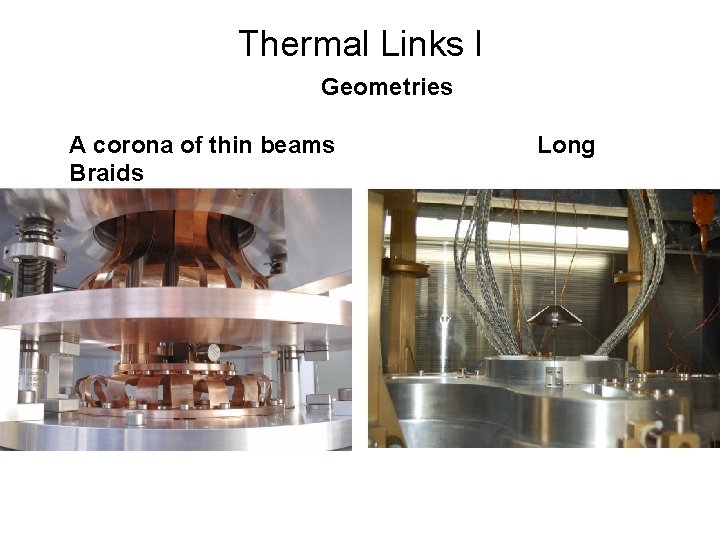 Thermal Links I Geometries A corona of thin beams Braids Long 