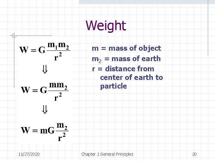 Weight m = mass of object m 2 = mass of earth r =