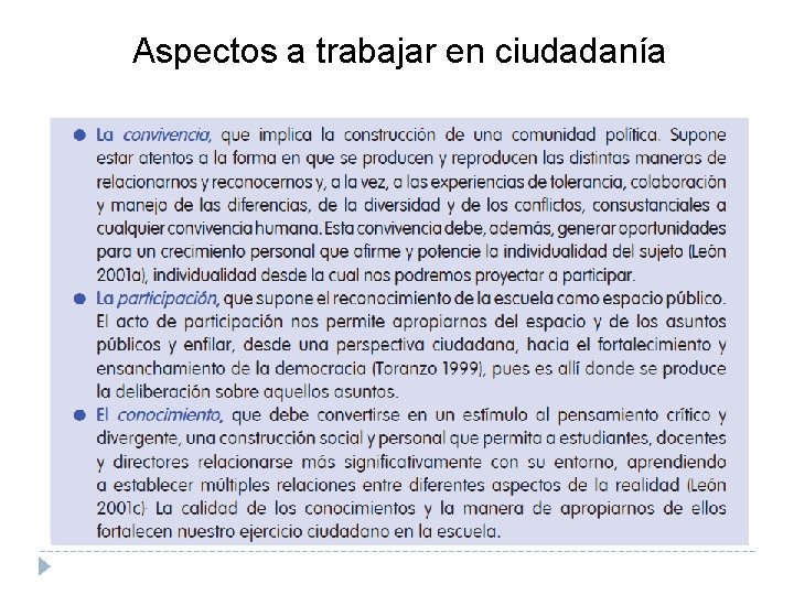 Aspectos a trabajar en ciudadanía 