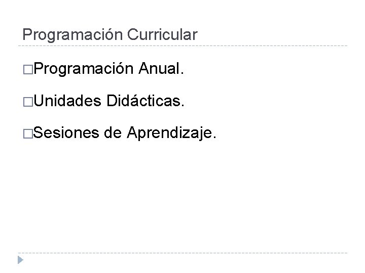 Programación Curricular �Programación Anual. �Unidades Didácticas. �Sesiones de Aprendizaje. 