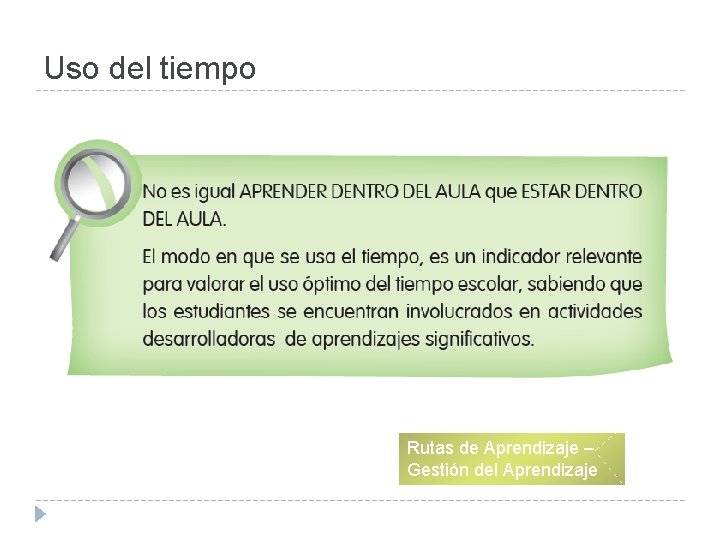 Uso del tiempo Rutas de Aprendizaje – Gestión del Aprendizaje 