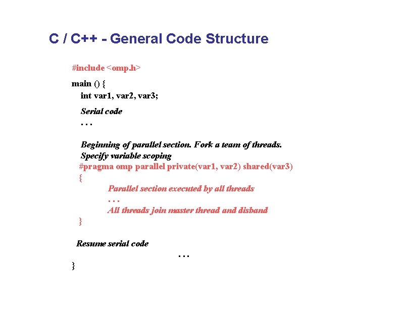 C / C++ - General Code Structure #include <omp. h> main () { int