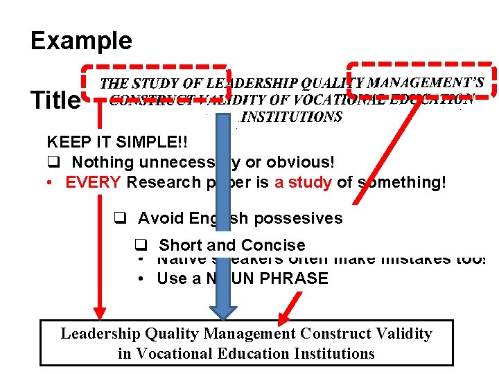Example Title KEEP IT SIMPLE!! q Nothing unnecessary or obvious! • EVERY Research paper Example Title KEEP IT SIMPLE!! q Nothing unnecessary or obvious! • EVERY Research paper