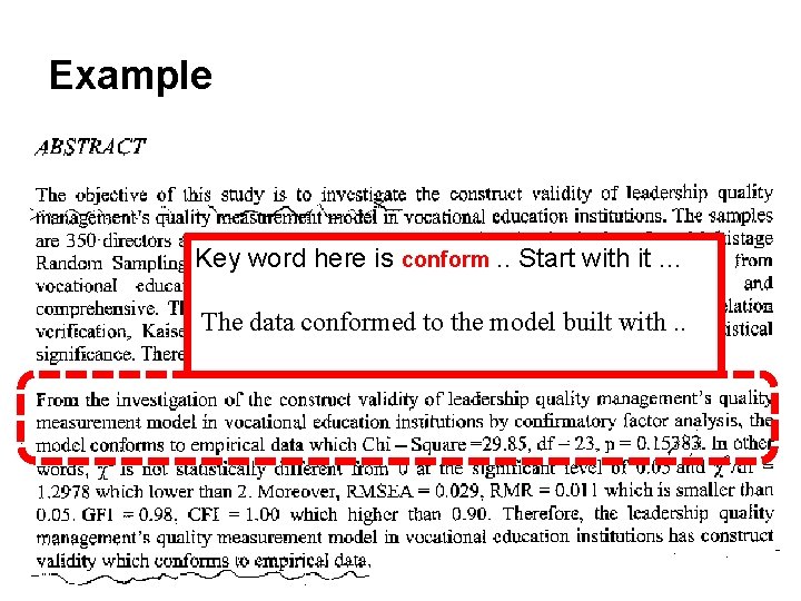 Example Key word here is conform. . Start with it … The data conformed Example Key word here is conform. . Start with it … The data conformed