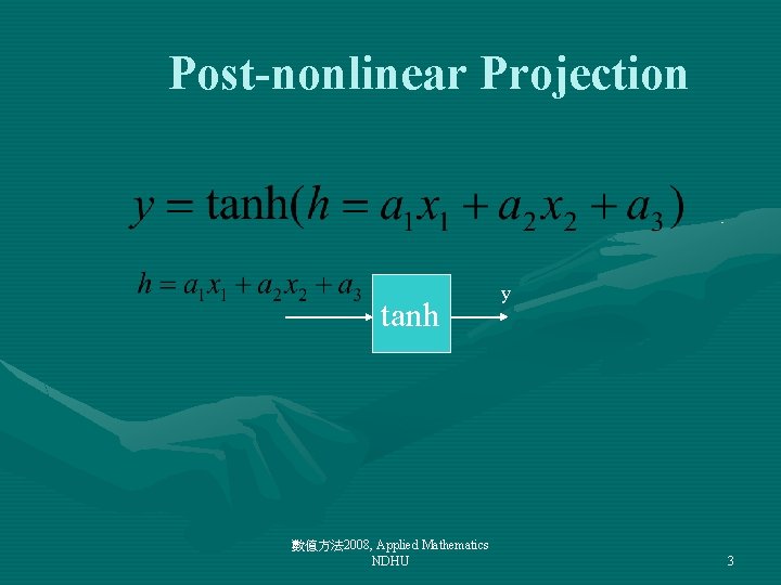 Post-nonlinear Projection tanh 數值方法 2008, Applied Mathematics NDHU y 3 