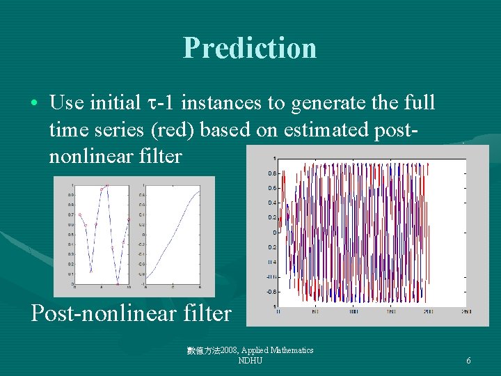 Prediction • Use initial -1 instances to generate the full time series (red) based