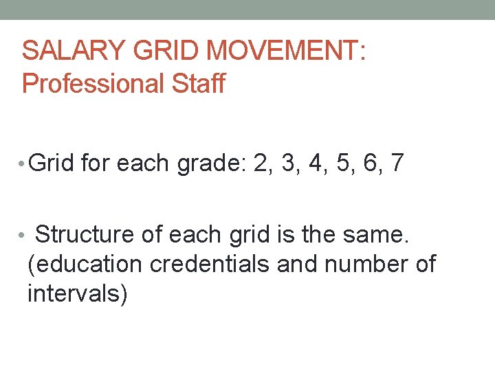 SALARY GRID MOVEMENT: Professional Staff • Grid for each grade: 2, 3, 4, 5,