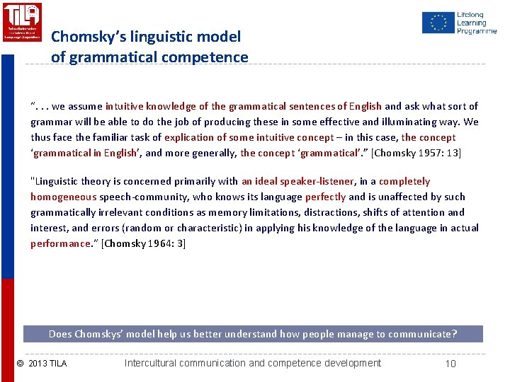 Chomsky’s linguistic model of grammatical competence “. . . we assume intuitive knowledge of