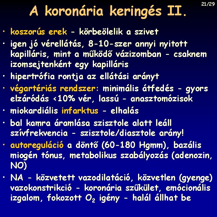 A koronária keringés II. 21/29 • koszorús erek - körbeölelik a szivet • igen