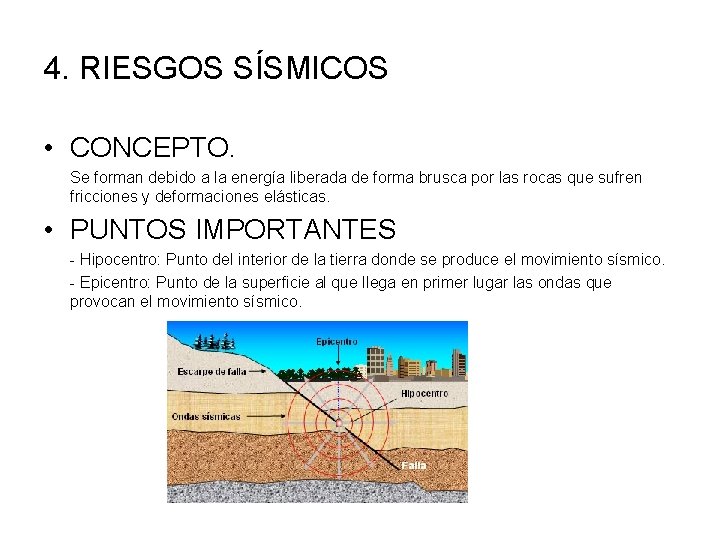 4. RIESGOS SÍSMICOS • CONCEPTO. Se forman debido a la energía liberada de forma 4. RIESGOS SÍSMICOS • CONCEPTO. Se forman debido a la energía liberada de forma