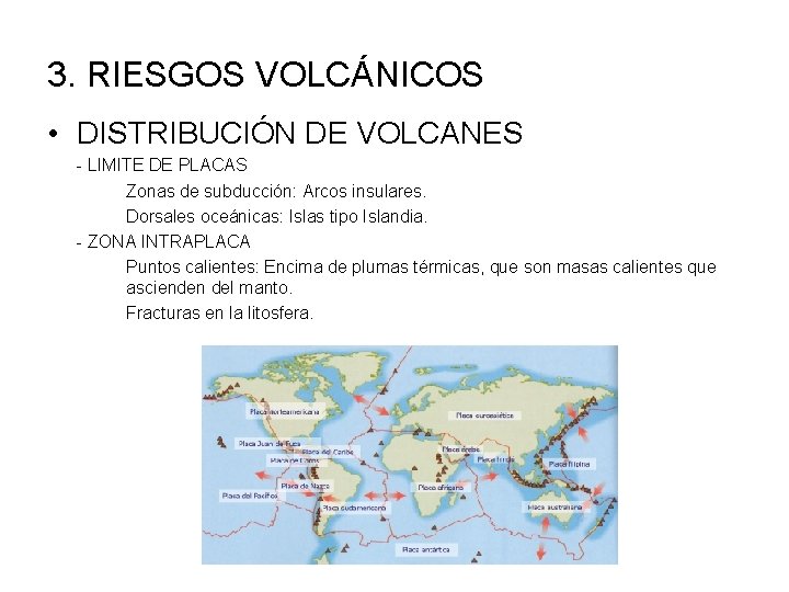 3. RIESGOS VOLCÁNICOS • DISTRIBUCIÓN DE VOLCANES - LIMITE DE PLACAS Zonas de subducción: 3. RIESGOS VOLCÁNICOS • DISTRIBUCIÓN DE VOLCANES - LIMITE DE PLACAS Zonas de subducción: