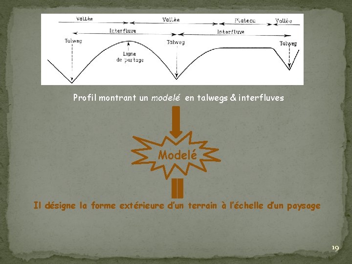 Profil montrant un modelé en talwegs & interfluves Modelé Il désigne la forme extérieure