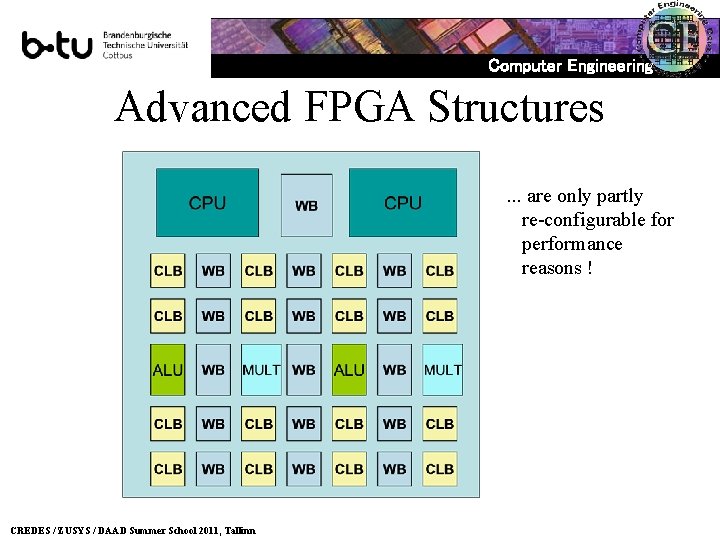 Computer Engineering Advanced FPGA Structures. . . are only partly re-configurable for performance reasons