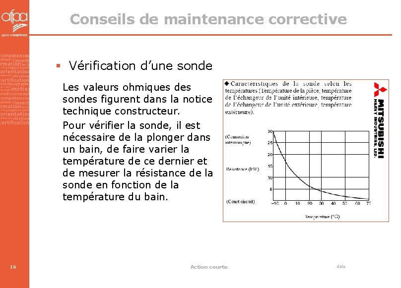 Conseils de maintenance corrective § Vérification d’une sonde Les valeurs ohmiques des sondes figurent