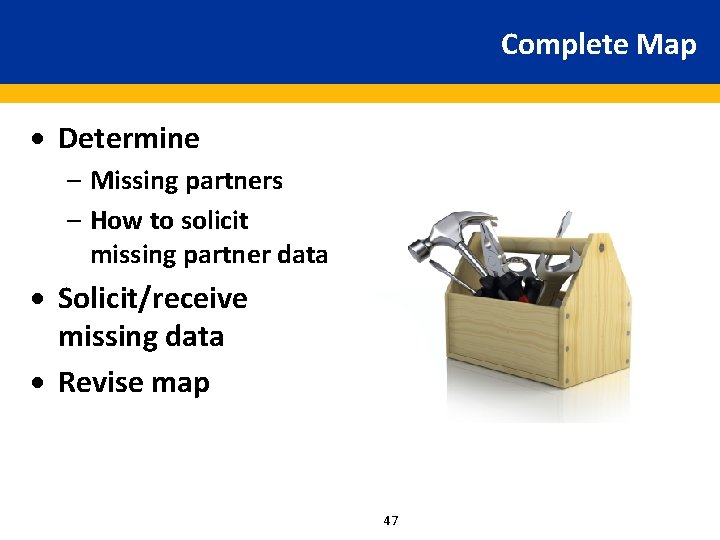 Complete Map · Determine – Missing partners – How to solicit missing partner data