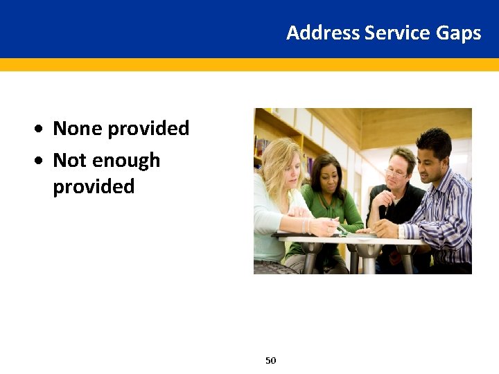 Address Service Gaps · None provided · Not enough provided 50 