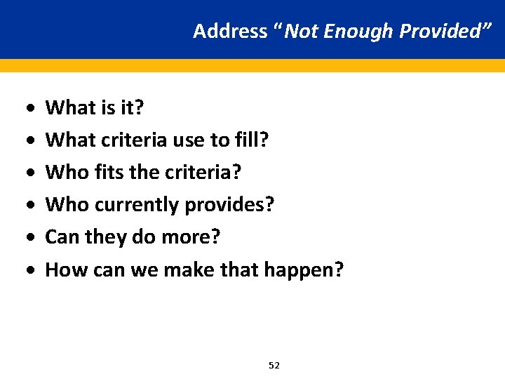 Address “Not Enough Provided” · · · What is it? What criteria use to