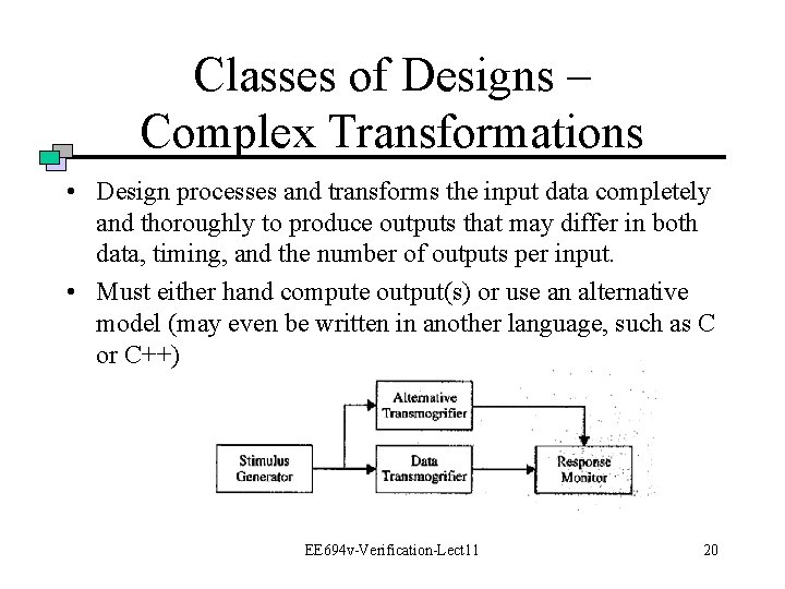 Classes of Designs – Complex Transformations • Design processes and transforms the input data