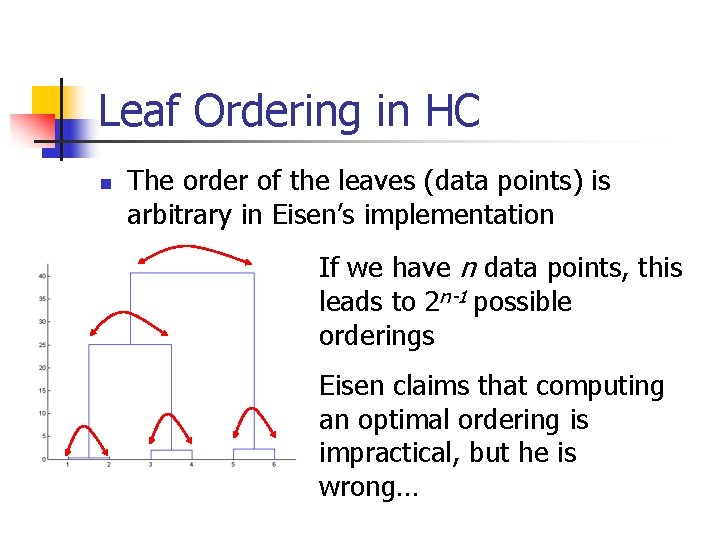 Leaf Ordering in HC n The order of the leaves (data points) is arbitrary