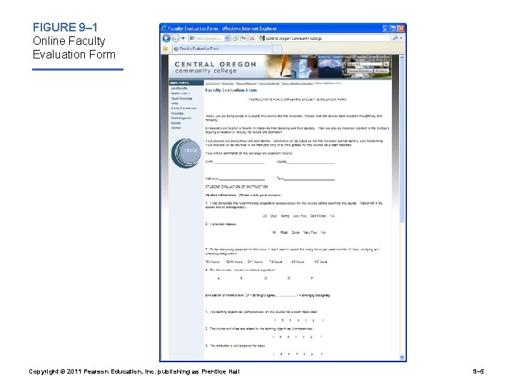 FIGURE 9– 1 Online Faculty Evaluation Form Copyright © 2011 Pearson Education, Inc. publishing