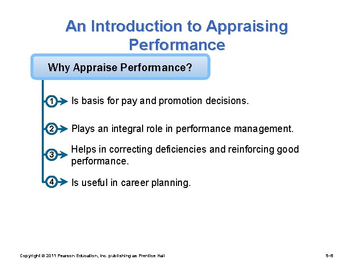 An Introduction to Appraising Performance Why Appraise Performance? 1 Is basis for pay and