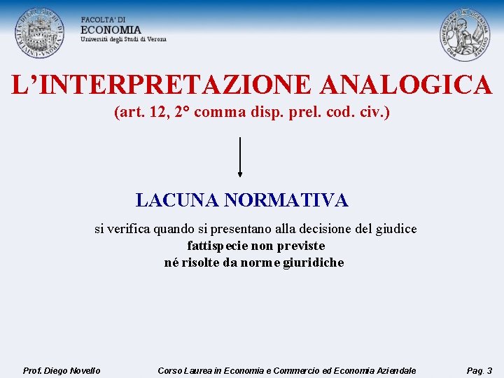 L’INTERPRETAZIONE ANALOGICA (art. 12, 2° comma disp. prel. cod. civ. ) LACUNA NORMATIVA si