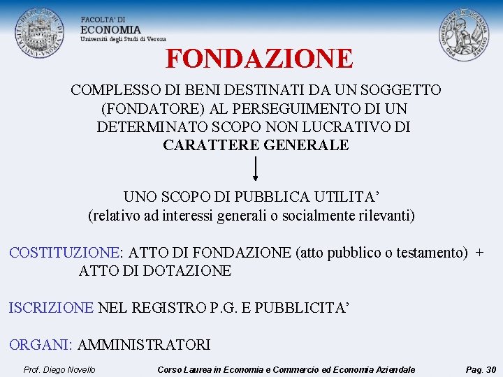 FONDAZIONE COMPLESSO DI BENI DESTINATI DA UN SOGGETTO (FONDATORE) AL PERSEGUIMENTO DI UN DETERMINATO