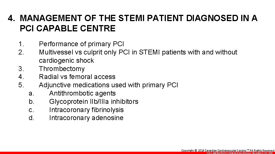 4. MANAGEMENT OF THE STEMI PATIENT DIAGNOSED IN A PCI CAPABLE CENTRE 1. 2.