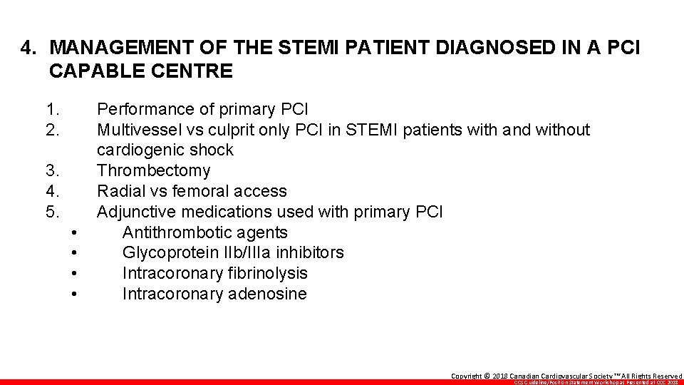 4. MANAGEMENT OF THE STEMI PATIENT DIAGNOSED IN A PCI CAPABLE CENTRE 1. 2.