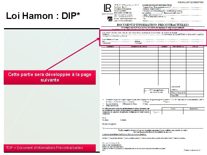 Loi Hamon : DIP* Cette partie sera développée à la page suivante *DIP =