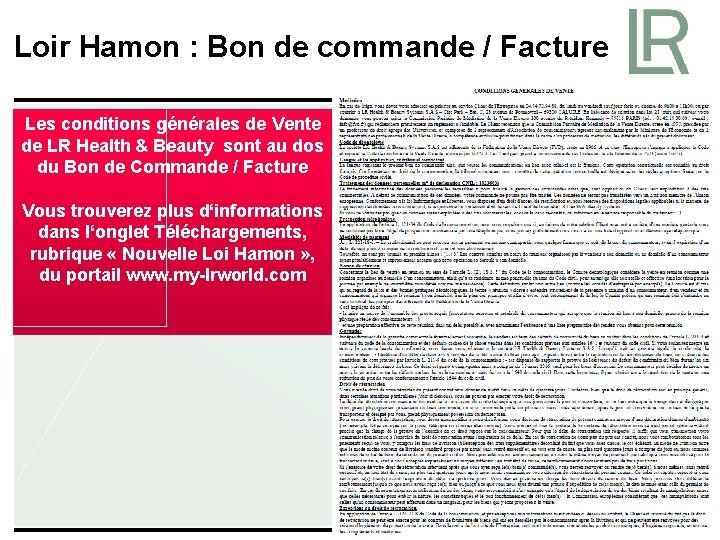 Loir Hamon : Bon de commande / Facture Les conditions générales de Vente de