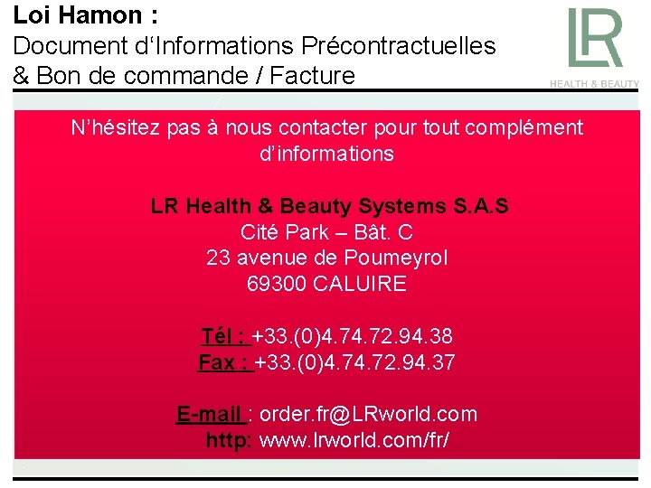 Loi Hamon : Document d‘Informations Précontractuelles & Bon de commande / Facture N’hésitez pas