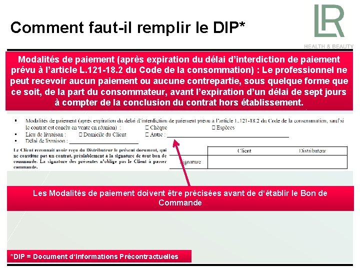 Comment faut-il remplir le DIP* Modalités de paiement (après expiration du délai d’interdiction de