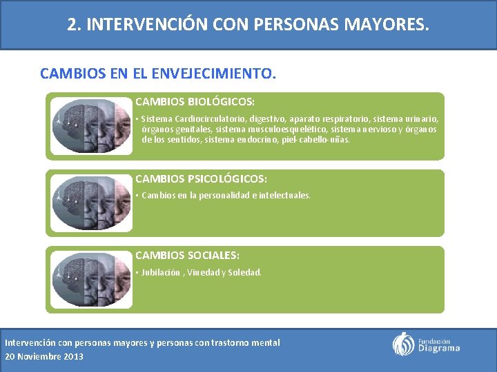 2. INTERVENCIÓN CON PERSONAS MAYORES. CAMBIOS EN EL ENVEJECIMIENTO. CAMBIOS BIOLÓGICOS: • Sistema Cardiocirculatorio,