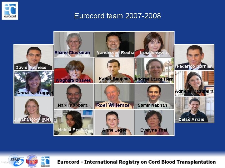 Eurocord team 2007 -2008 Eliane Gluckman Vanderson Rocha Irina Ionescu Federico Garnier David Pacheco