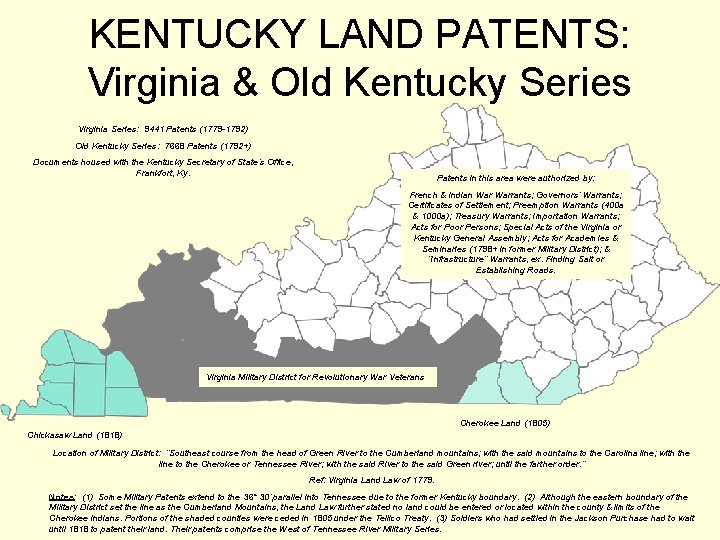 KENTUCKY LAND PATENTS: Virginia & Old Kentucky Series Virginia Series: 9441 Patents (1779 -1792)