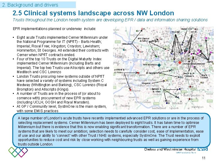 2. Background and drivers 2. 5 Clinical systems landscape across NW London Trusts throughout