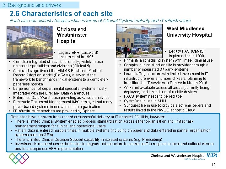 2. Background and drivers 2. 6 Characteristics of each site Each site has distinct