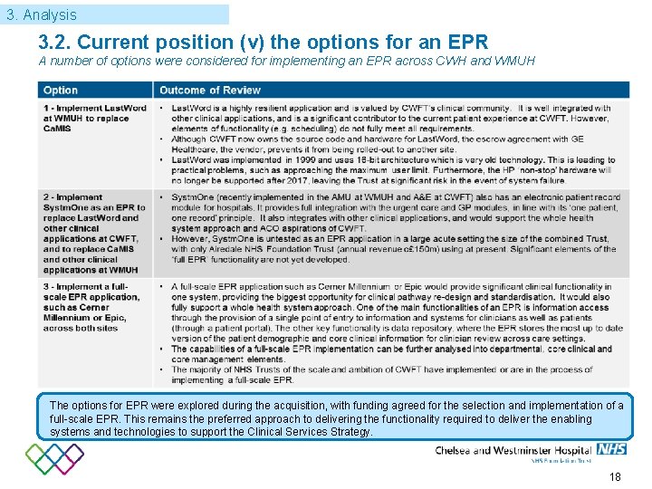3. Analysis 3. 2. Current position (v) the options for an EPR A number
