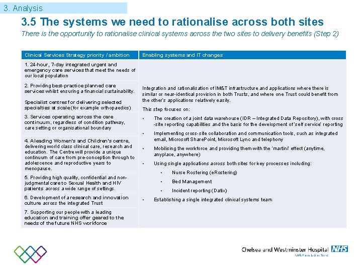 3. Analysis 3. 5 The systems we need to rationalise across both sites There