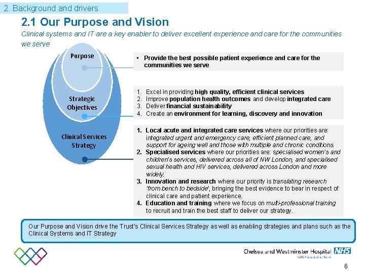 2. Background and drivers 2. 1 Our Purpose and Vision Clinical systems and IT