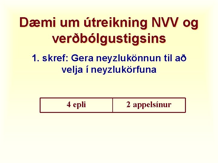 Dæmi um útreikning NVV og verðbólgustigsins 1. skref: Gera neyzlukönnun til að velja í