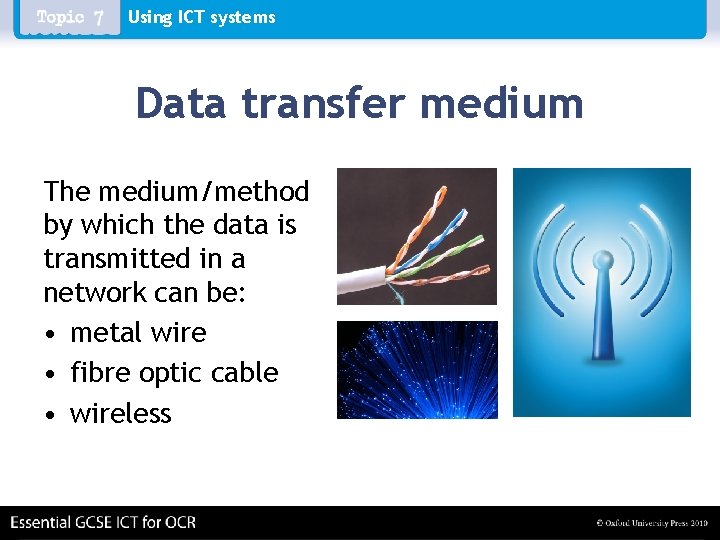 Using ICT systems Data transfer medium The medium/method by which the data is transmitted