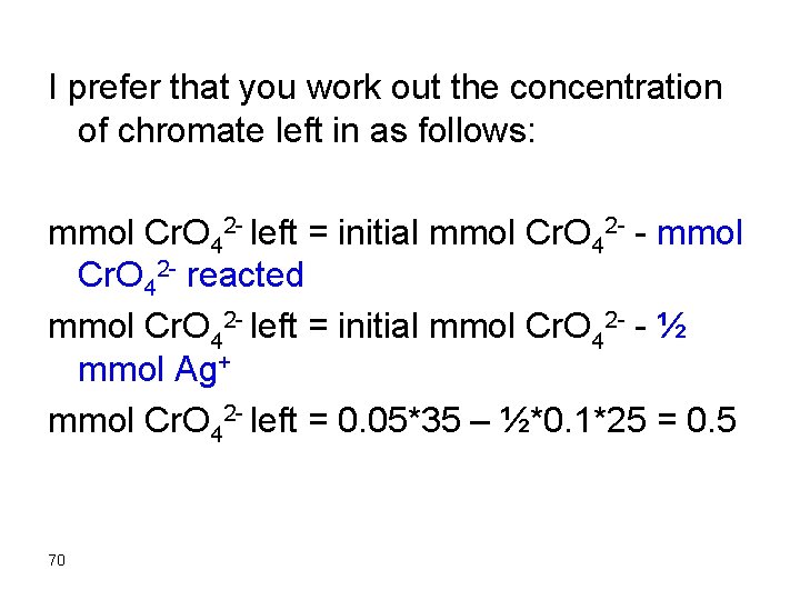 I prefer that you work out the concentration of chromate left in as follows: