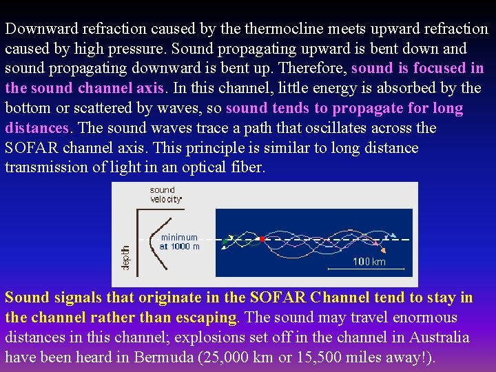 Downward refraction caused by thermocline meets upward refraction caused by high pressure. Sound propagating